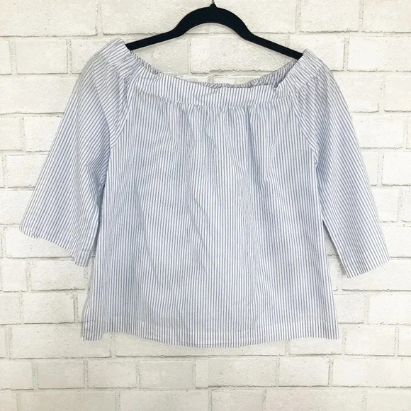 Madewell Blue & White Off the Shoulder Shirt, XXS - Picture 1 of 4